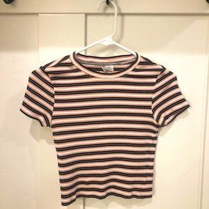 H&M Striped Baby Tee Black, White, Pink Size S